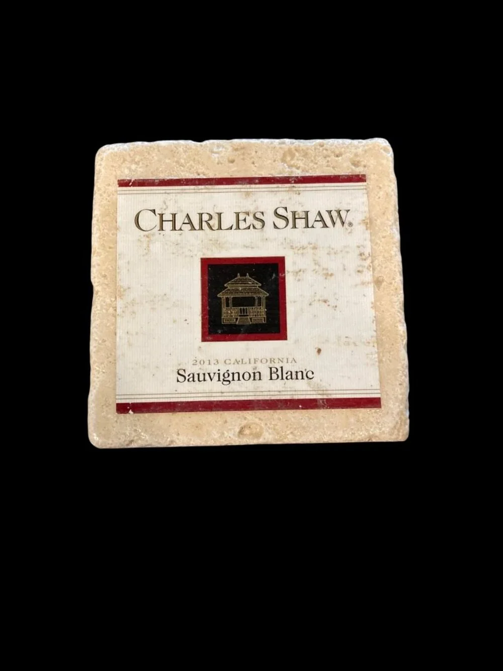 Handmade Natural Stone Marble Drink Coasters - French Wine Theme Set of 4 New